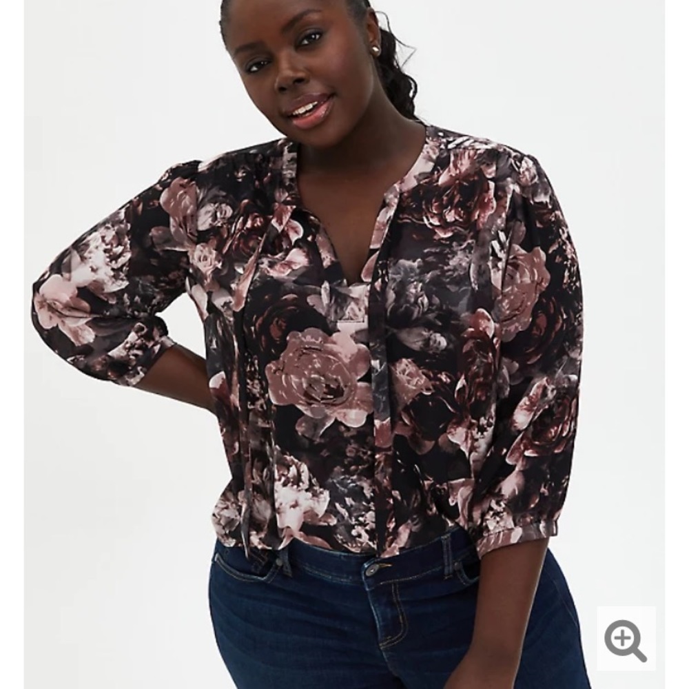 Torrid Tie Neck Peasant Blouse- Floral Size 0/L/12